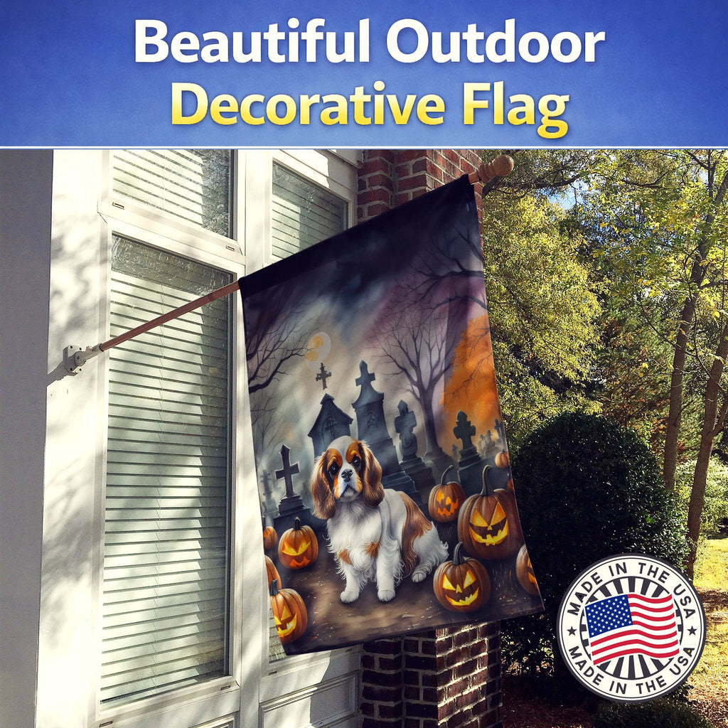 Cavalier Spaniel Spooky Halloween House Flag 28x40 Porch Sleeve Pole Decorative Outside Yard Banner Artwork Wall Hanging, Polyester