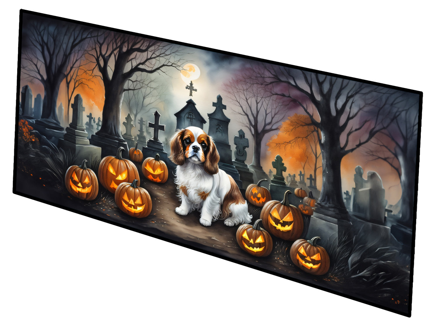 Cavalier Spaniel Spooky Halloween Runner Mat 28x58 Front Door Mat Indoor Outdoor Rugs for Entryway Hallway Foyer Non Slip Washable Wide Doormat