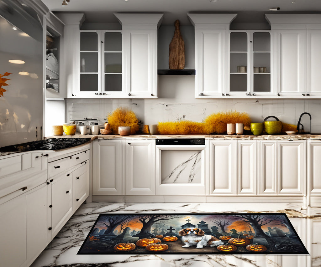 Cavalier Spaniel Spooky Halloween Runner Mat 28x58 Front Door Mat Indoor Outdoor Rugs for Entryway Hallway Foyer Non Slip Washable Wide Doormat