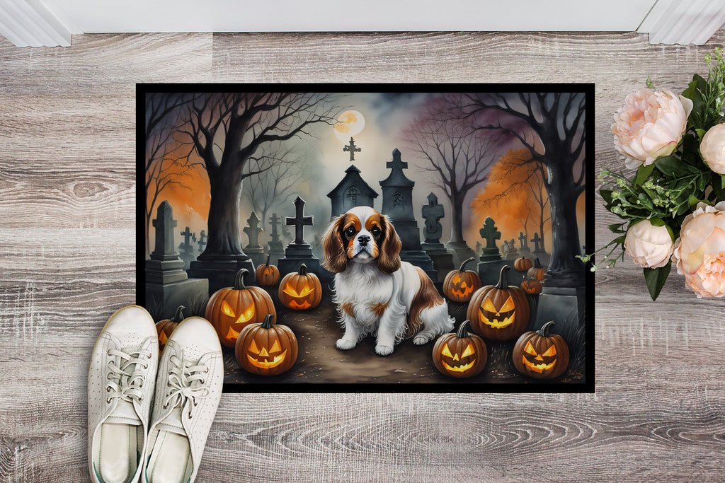 Cavalier Spaniel Spooky Halloween Doormat Indoor Outdoor 18H X 27W Front Door Mat Rugs for Entryway, Non Slip Washable