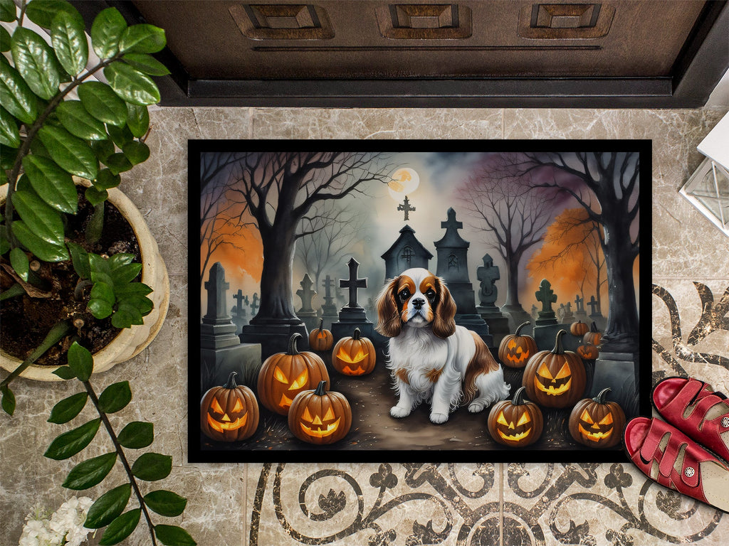 Cavalier Spaniel Spooky Halloween Doormat Indoor Outdoor 18H X 27W Front Door Mat Rugs for Entryway, Non Slip Washable