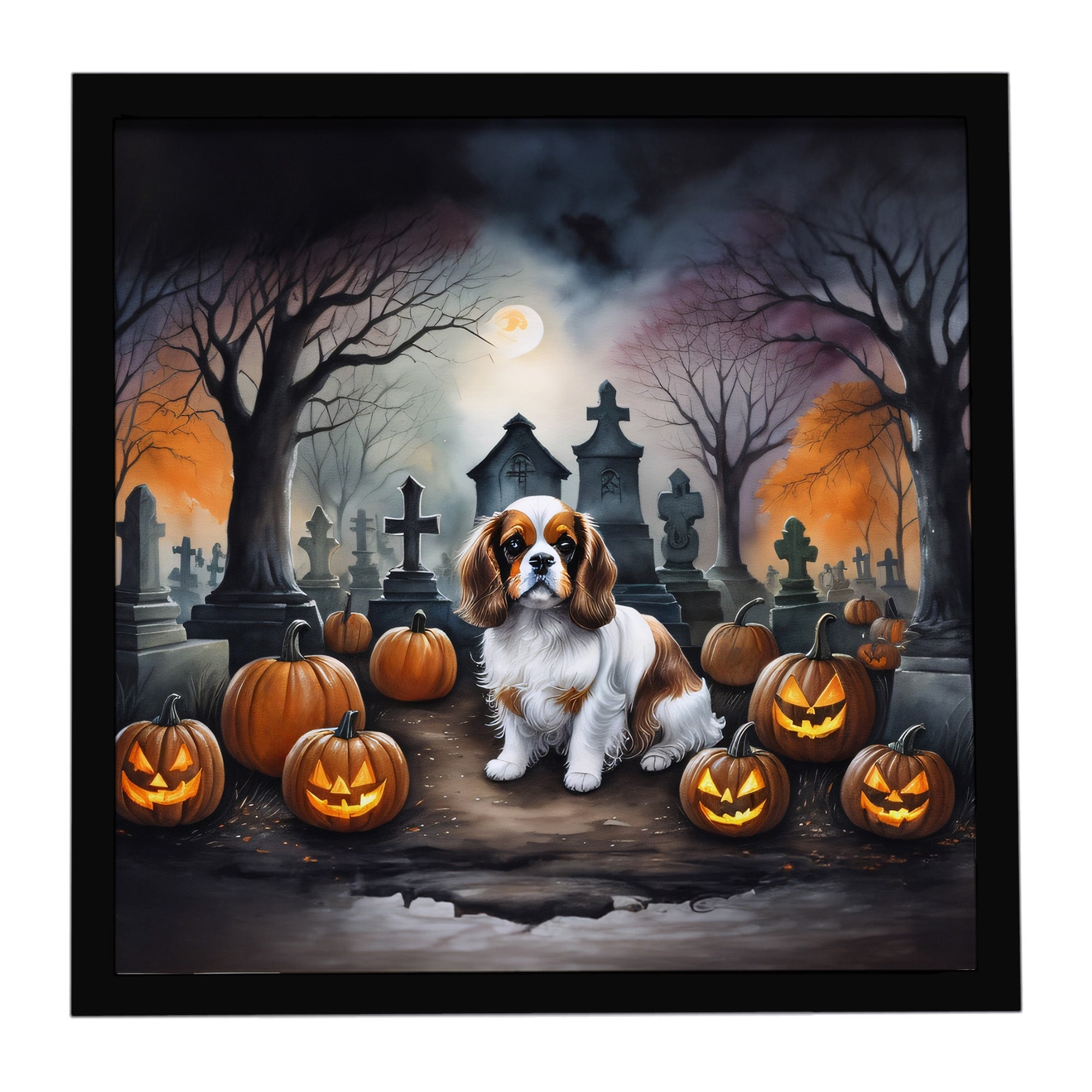 Cavalier Spaniel Spooky Halloween Framed Metal Print Bathroom, Kitchen, Office, Home Decor Wall Art Ready to Hang, Square, 8X8