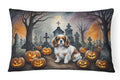 Cavalier Spaniel Spooky Halloween Decorative Throw Pillow 12x16 Indoor Outdoor Accent Cushion, Fabric Cover with Insert for Sofa, Bed, Porch & Living Room