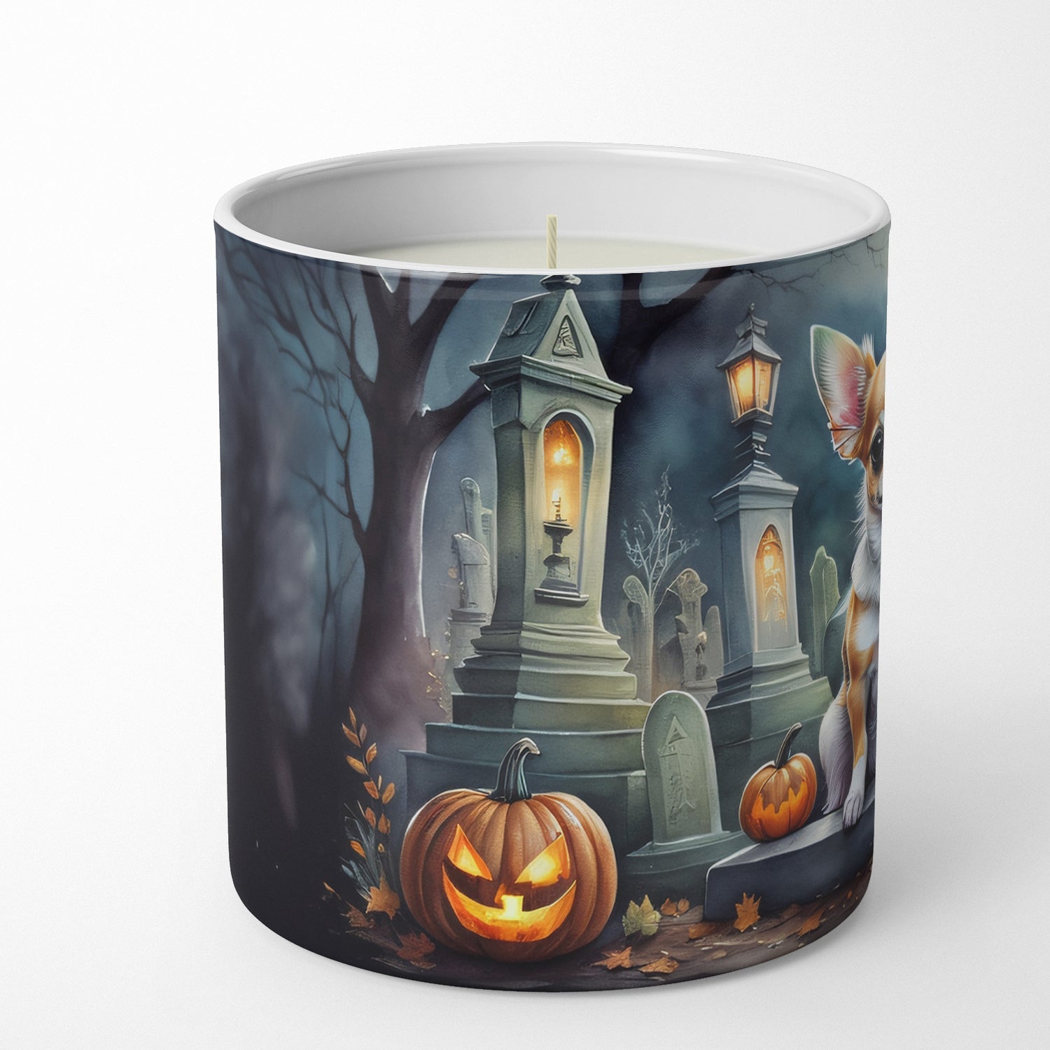 Chihuahua Spooky Halloween Decorative Soy Candle Nature Soy Wax Essential Oil Home Decor Ideal for Bedroom Kitchen Bath Office Gift, 10 oz