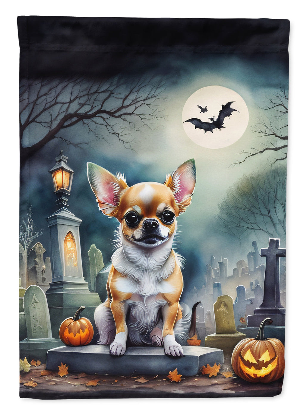 Chihuahua Spooky Halloween House Flag 28x40 Porch Sleeve Pole Decorative Outside Yard Banner Artwork Wall Hanging, Polyester