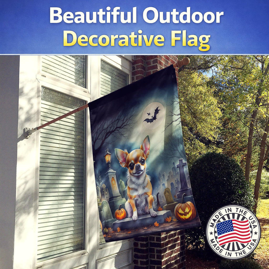 Chihuahua Spooky Halloween House Flag 28x40 Porch Sleeve Pole Decorative Outside Yard Banner Artwork Wall Hanging, Polyester