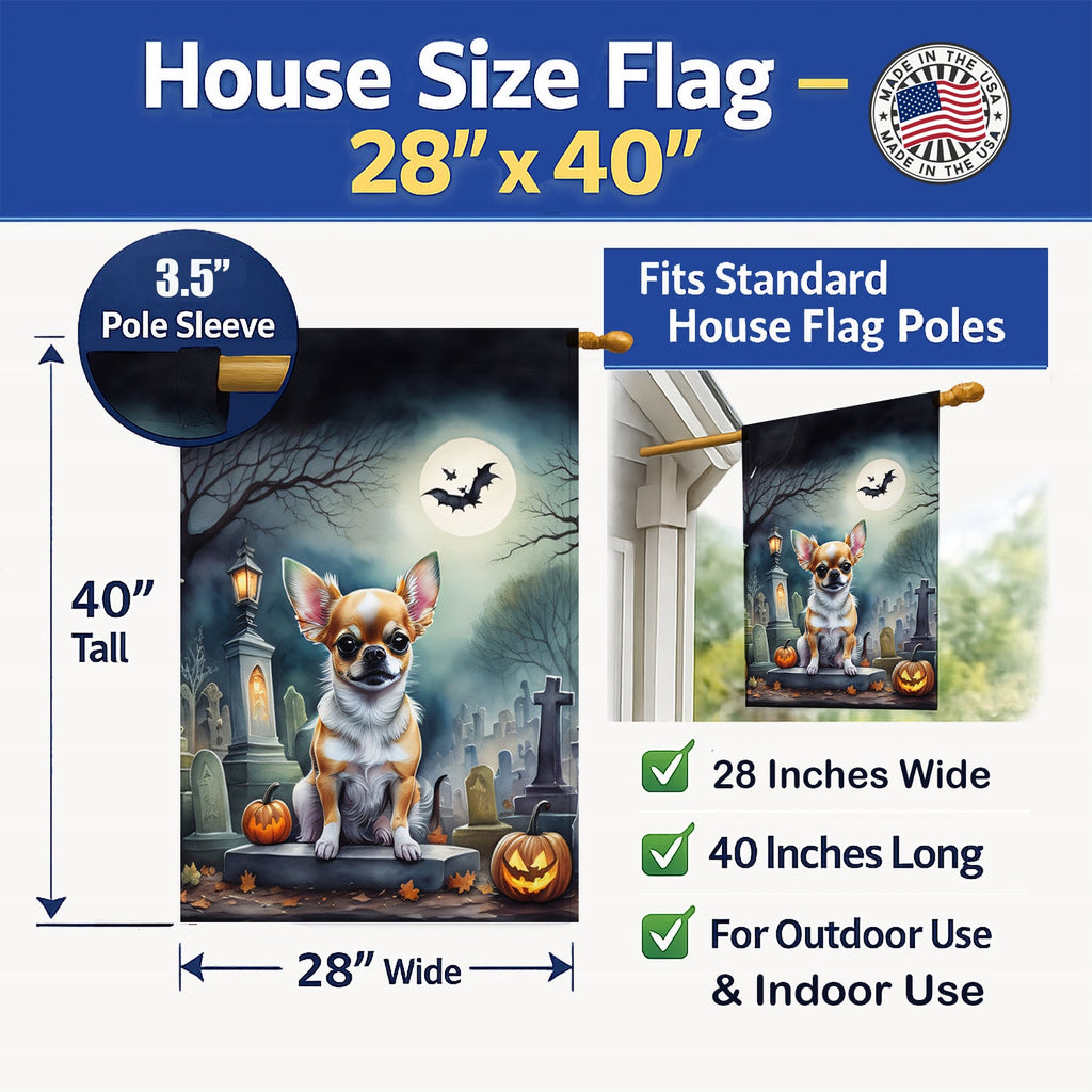 Chihuahua Spooky Halloween House Flag 28x40 Porch Sleeve Pole Decorative Outside Yard Banner Artwork Wall Hanging, Polyester