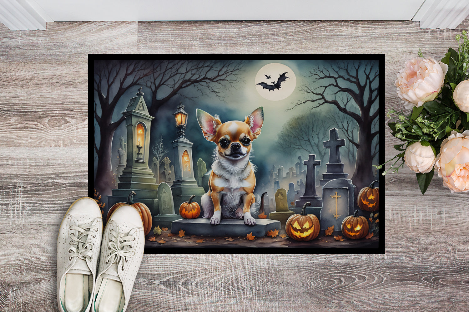 Chihuahua Spooky Halloween Doormat Indoor Outdoor 24H X 36W Front Door Mat Rugs for Entryway, Non Slip Washable Low Pile,