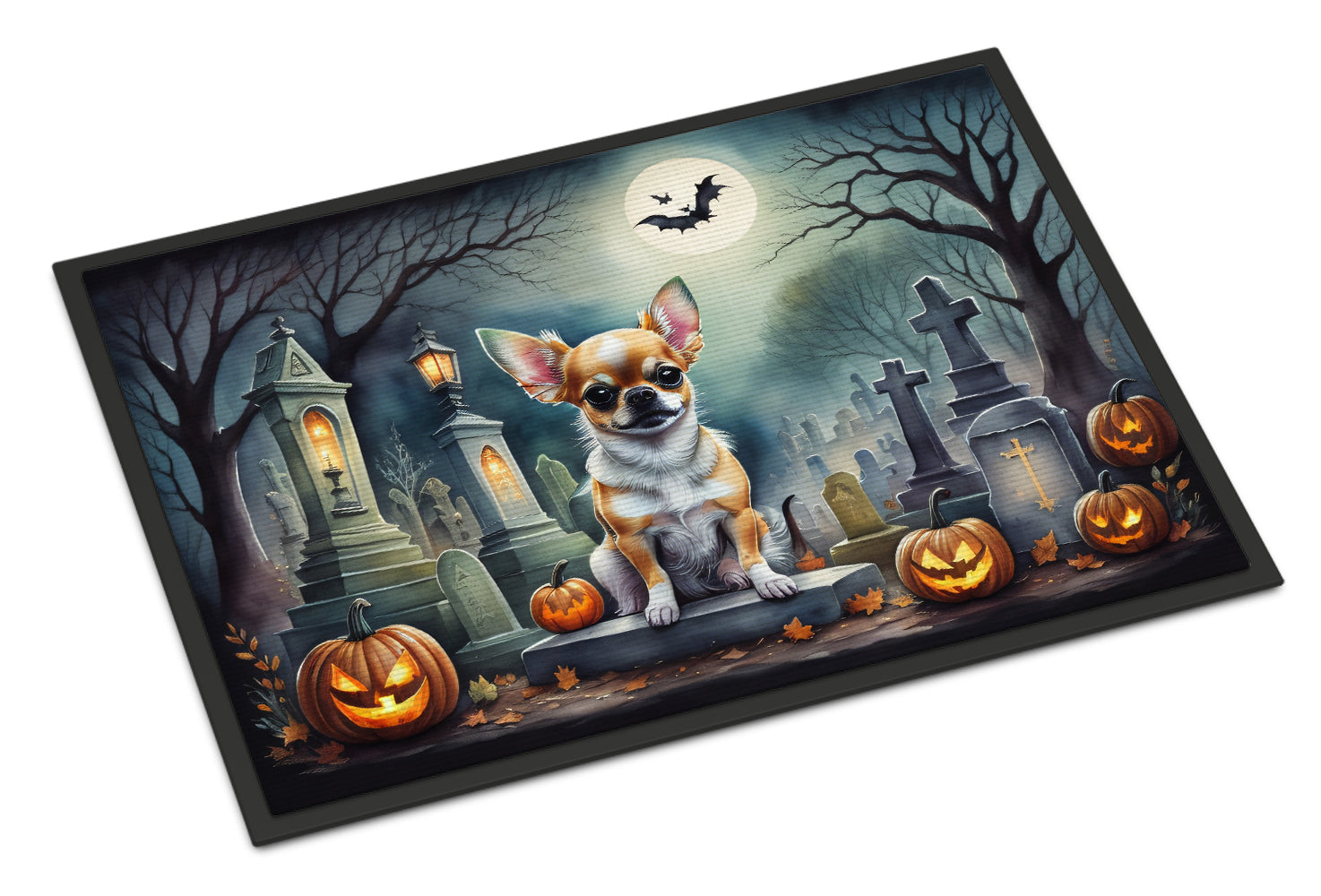 Chihuahua Spooky Halloween Doormat Indoor Outdoor 18H X 27W Front Door Mat Rugs for Entryway, Non Slip Washable