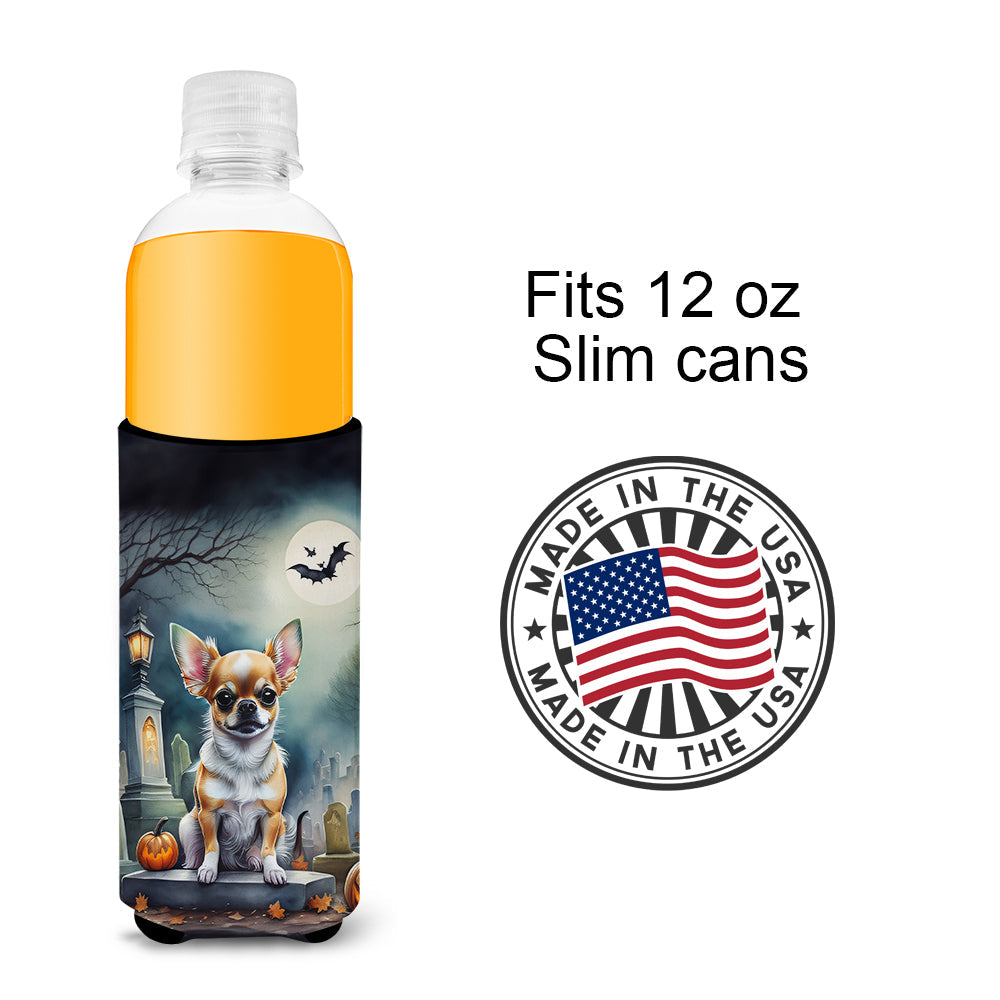 Chihuahua Spooky Halloween Slim Can Hugger , Insulated Foam Hugger for 12 oz Slim Cans, Beer Bottles & Water Bottles, Printed in USA