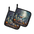 Chihuahua Spooky Halloween Pot Holder Set of 2 Heat Resistant Quilted Hot Pads 7.5 x 7.5 Inch, Insulated Kitchen Trivets for Cooking & Baking
