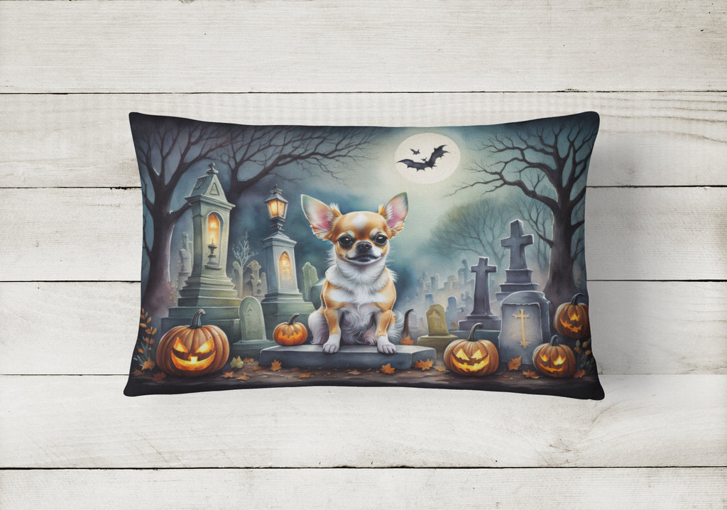 Chihuahua Spooky Halloween Decorative Throw Pillow 12x16 Indoor Outdoor Accent Cushion, Fabric Cover with Insert for Sofa, Bed, Porch & Living Room