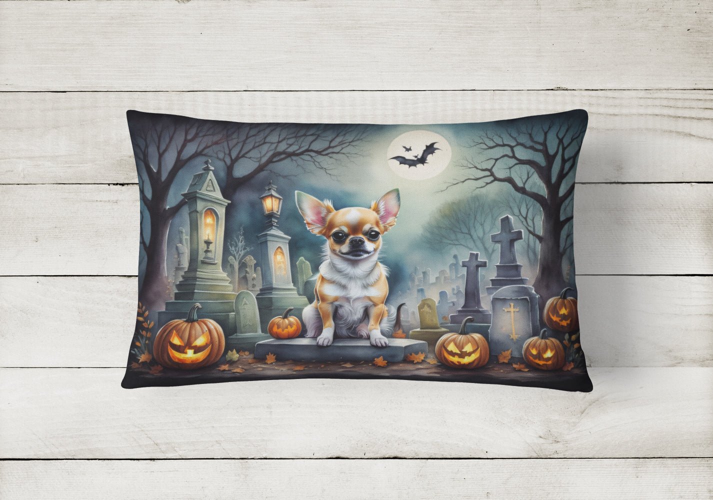 Chihuahua Spooky Halloween Decorative Throw Pillow 12x16 Indoor Outdoor Accent Cushion, Fabric Cover with Insert for Sofa, Bed, Porch & Living Room