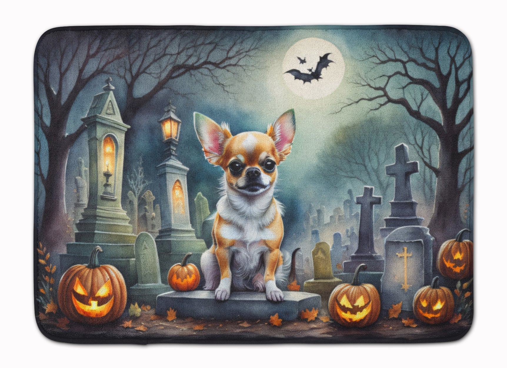 Chihuahua Spooky Halloween Memory Foam Kitchen Mat Machine Washable Anti-Fatigue Cushion Comfort Bath or Kitchen Rug