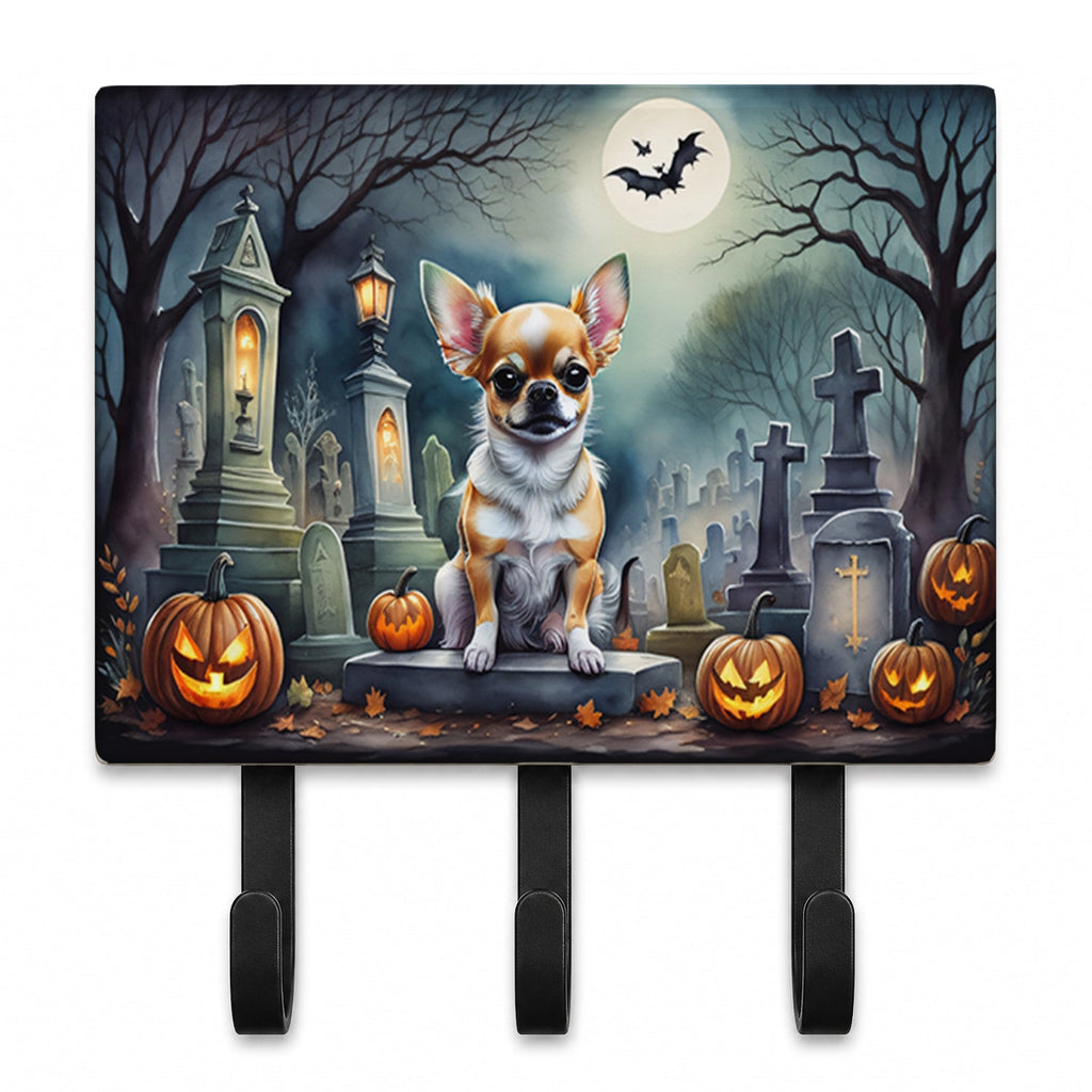 Chihuahua Spooky Halloween Leash or Key Holder Wall Hooks, Coat Rack Wall Mount, for Hanging Keys, Towels, Aprons, Leashes