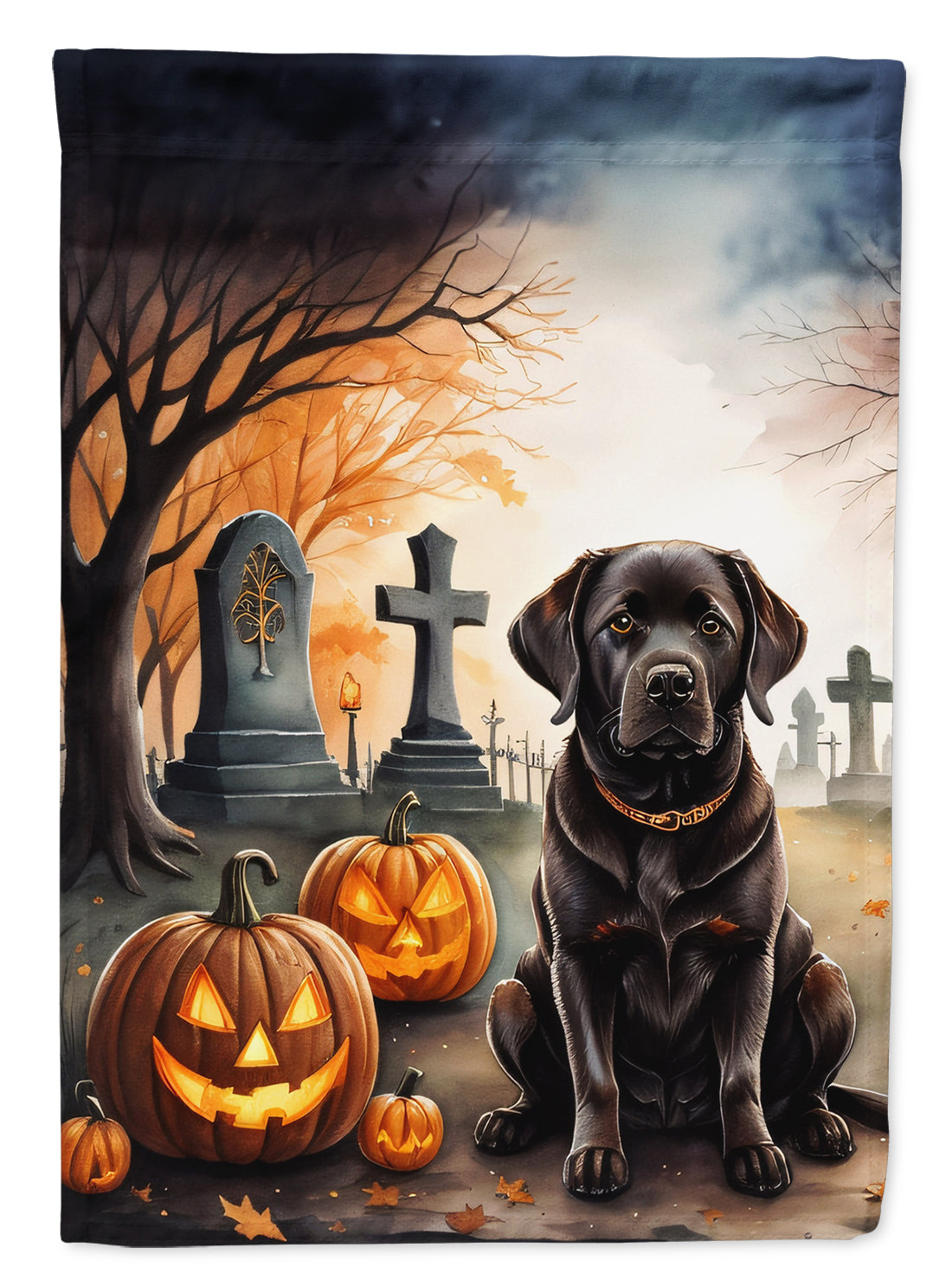 Chocolate Labrador Retriever Spooky Halloween House Flag 28x40 Porch Sleeve Pole Decorative Outside Yard Banner Artwork Wall Hanging, Polyester