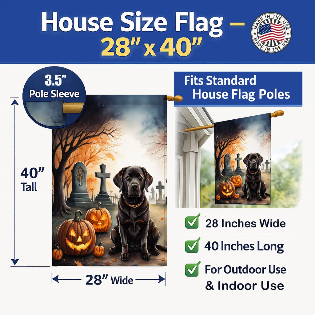 Chocolate Labrador Retriever Spooky Halloween House Flag 28x40 Porch Sleeve Pole Decorative Outside Yard Banner Artwork Wall Hanging, Polyester