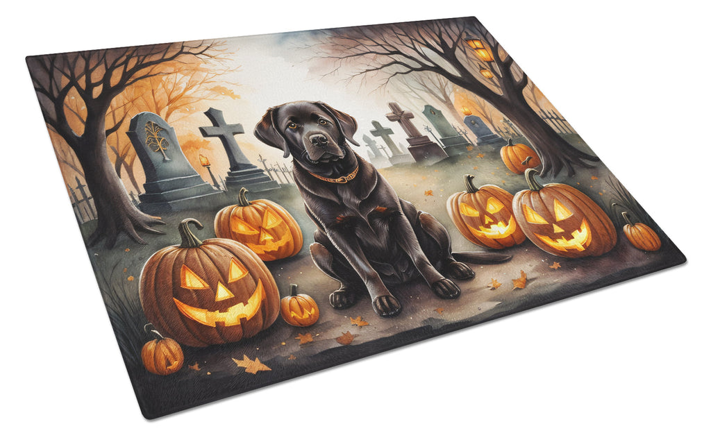 Chocolate Labrador Retriever Spooky Halloween Cutting Board Tempered Glass Kitchen Cutting Surface, Heat Resistant Chopping, Non-Slip Feet, Food Prep & Serving