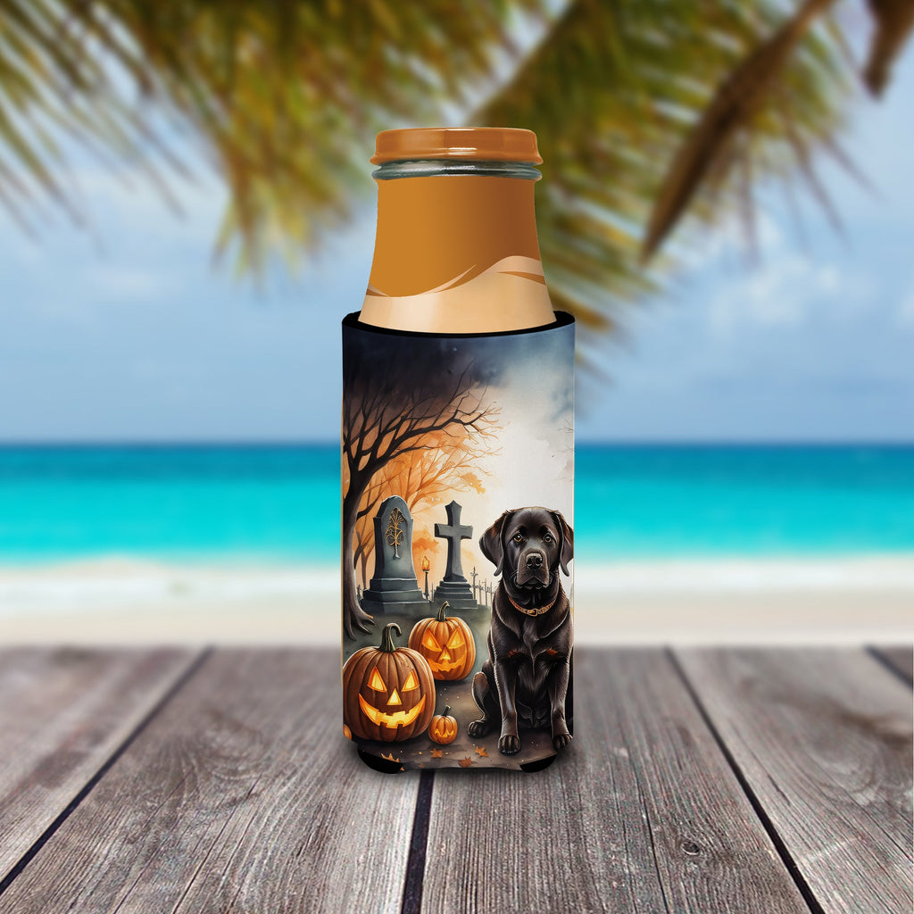 Chocolate Labrador Retriever Spooky Halloween Slim Can Hugger , Insulated Foam Hugger for 12 oz Slim Cans, Beer Bottles & Water Bottles, Printed in USA