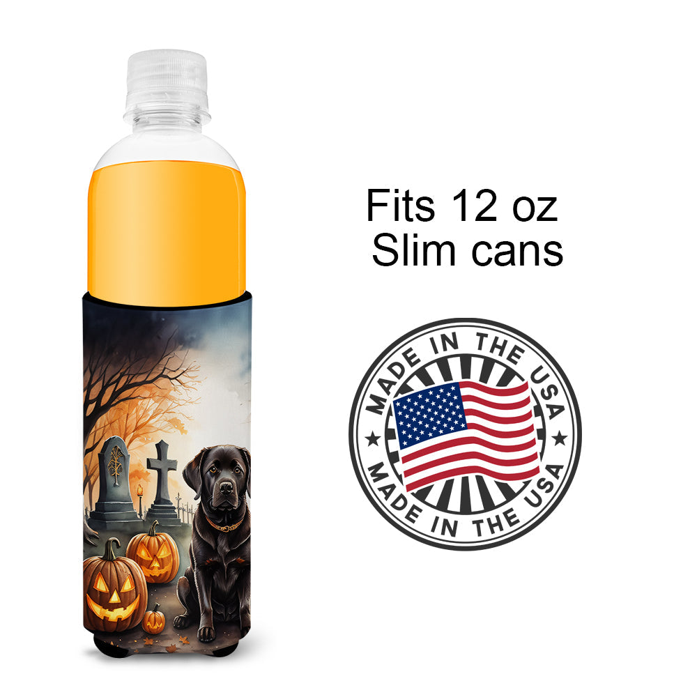 Chocolate Labrador Retriever Spooky Halloween Slim Can Hugger , Insulated Foam Hugger for 12 oz Slim Cans, Beer Bottles & Water Bottles, Printed in USA