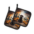 Chocolate Labrador Retriever Spooky Halloween Pot Holder Set of 2 Heat Resistant Quilted Hot Pads 7.5 x 7.5 Inch, Insulated Kitchen Trivets for Cooking & Baking