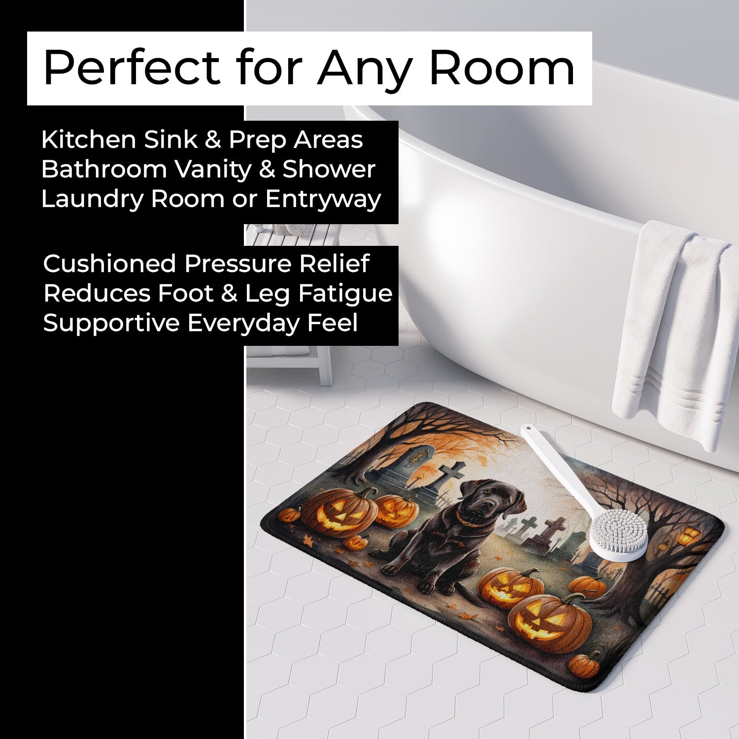 Chocolate Labrador Retriever Spooky Halloween Memory Foam Kitchen Mat Machine Washable Anti-Fatigue Cushion Comfort Bath or Kitchen Rug