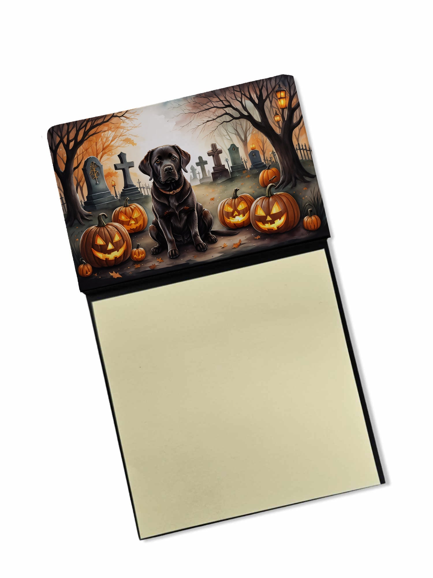 Chocolate Labrador Retriever Spooky Halloween Watercolor Sticky Note Holder Refillable Dispenser Desk Accessory 3x3 Pad Gift