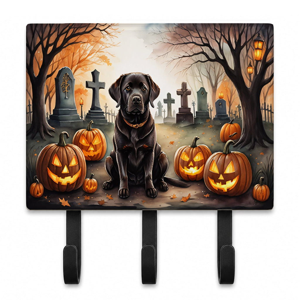 Chocolate Labrador Retriever Spooky Halloween Leash or Key Holder Wall Hooks, Coat Rack Wall Mount, for Hanging Keys, Towels, Aprons, Leashes