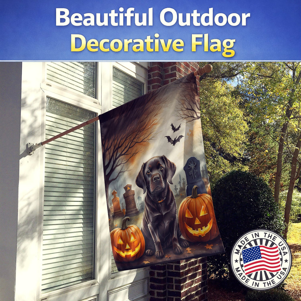 Chocolate Labrador Retriever Spooky Halloween House Flag 28x40 Porch Sleeve Pole Decorative Outside Yard Banner Artwork Wall Hanging, Polyester