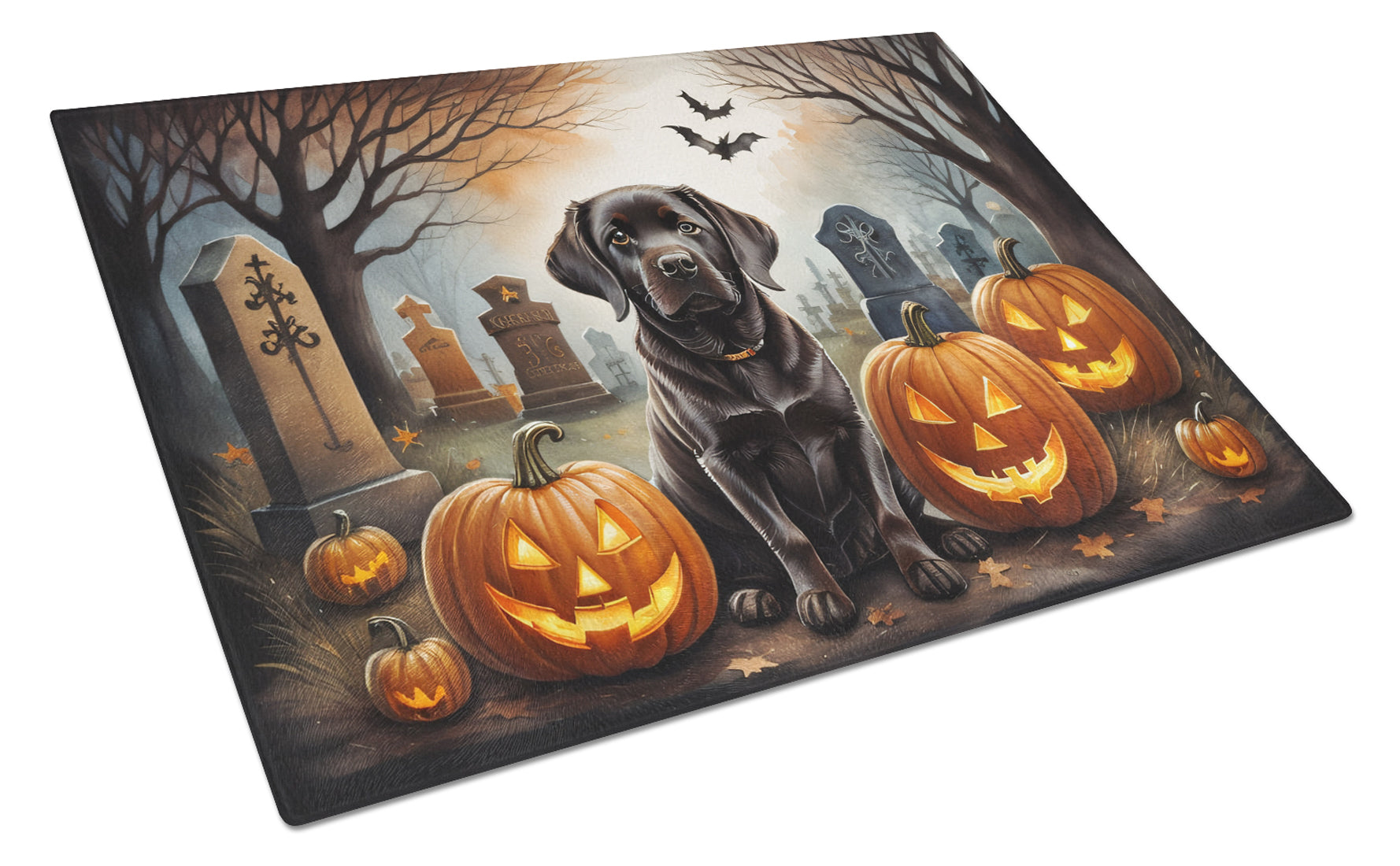 Chocolate Labrador Retriever Spooky Halloween Cutting Board Tempered Glass Kitchen Cutting Surface, Heat Resistant Chopping, Non-Slip Feet, Food Prep & Serving