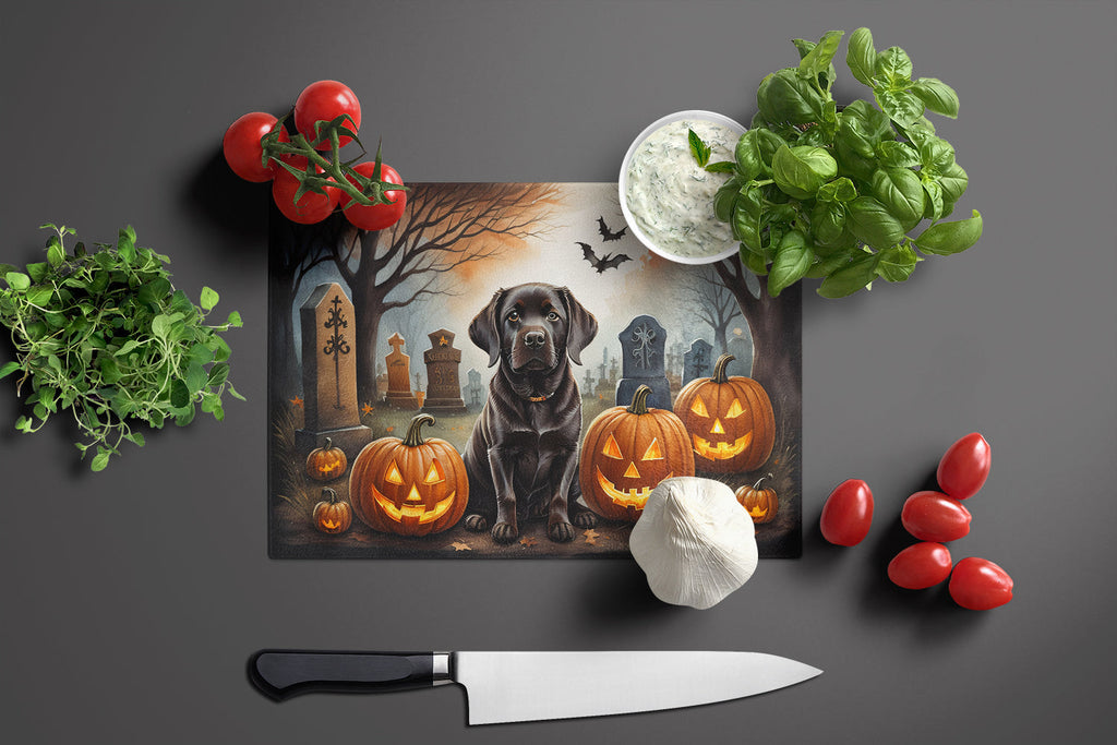 Chocolate Labrador Retriever Spooky Halloween Cutting Board Tempered Glass Kitchen Cutting Surface, Heat Resistant Chopping, Non-Slip Feet, Food Prep & Serving