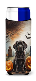 Chocolate Labrador Retriever Spooky Halloween Slim Can Hugger , Insulated Foam Hugger for 12 oz Slim Cans, Beer Bottles & Water Bottles, Printed in USA