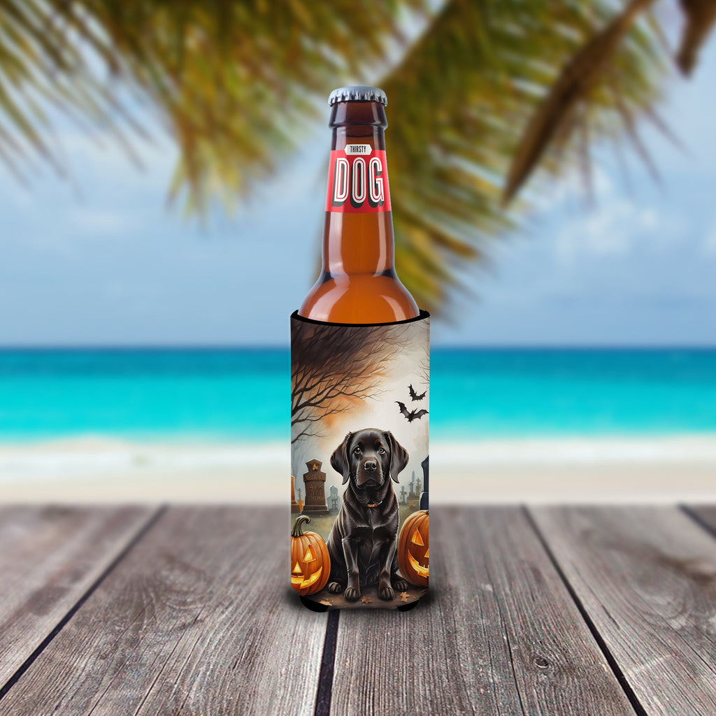 Chocolate Labrador Retriever Spooky Halloween Slim Can Hugger , Insulated Foam Hugger for 12 oz Slim Cans, Beer Bottles & Water Bottles, Printed in USA