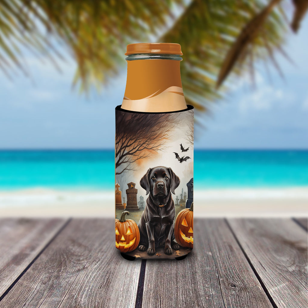 Chocolate Labrador Retriever Spooky Halloween Slim Can Hugger , Insulated Foam Hugger for 12 oz Slim Cans, Beer Bottles & Water Bottles, Printed in USA