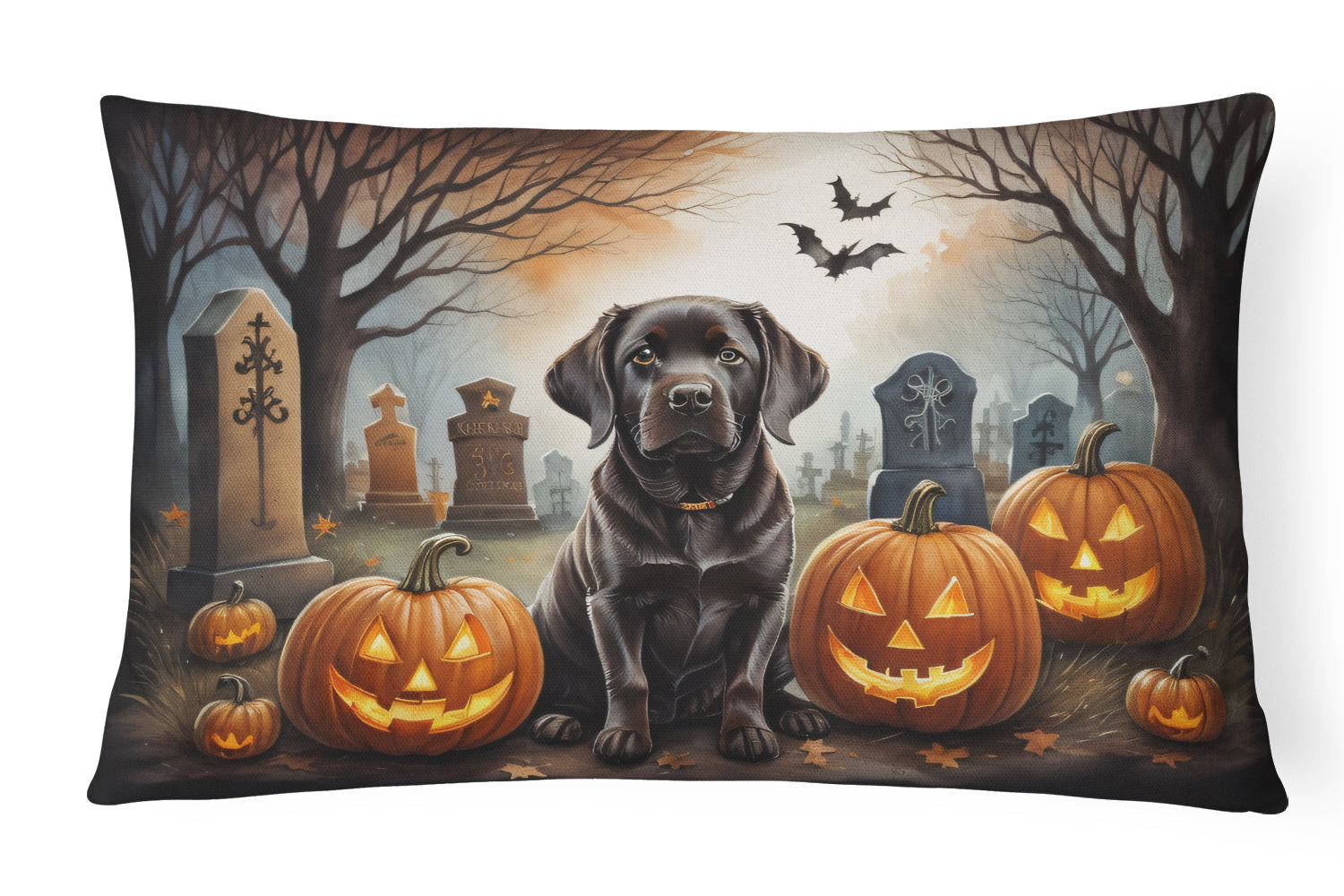 Chocolate Labrador Retriever Spooky Halloween Decorative Throw Pillow 12x16 Indoor Outdoor Accent Cushion, Fabric Cover with Insert for Sofa, Bed, Porch & Living Room