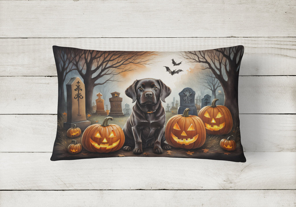 Chocolate Labrador Retriever Spooky Halloween Decorative Throw Pillow 12x16 Indoor Outdoor Accent Cushion, Fabric Cover with Insert for Sofa, Bed, Porch & Living Room