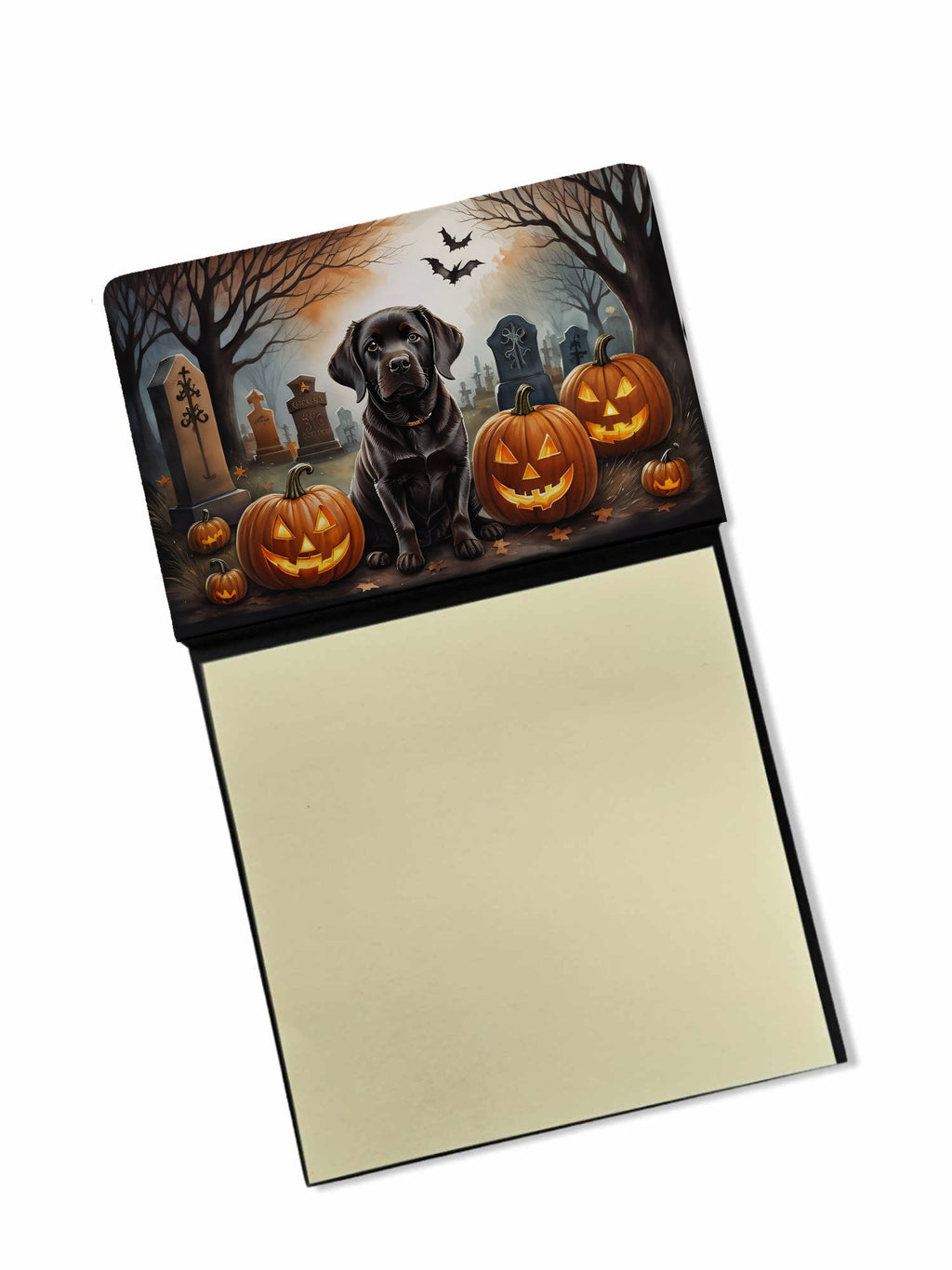 Chocolate Labrador Retriever Spooky Halloween Watercolor Sticky Note Holder Refillable Dispenser Desk Accessory 3x3 Pad Gift