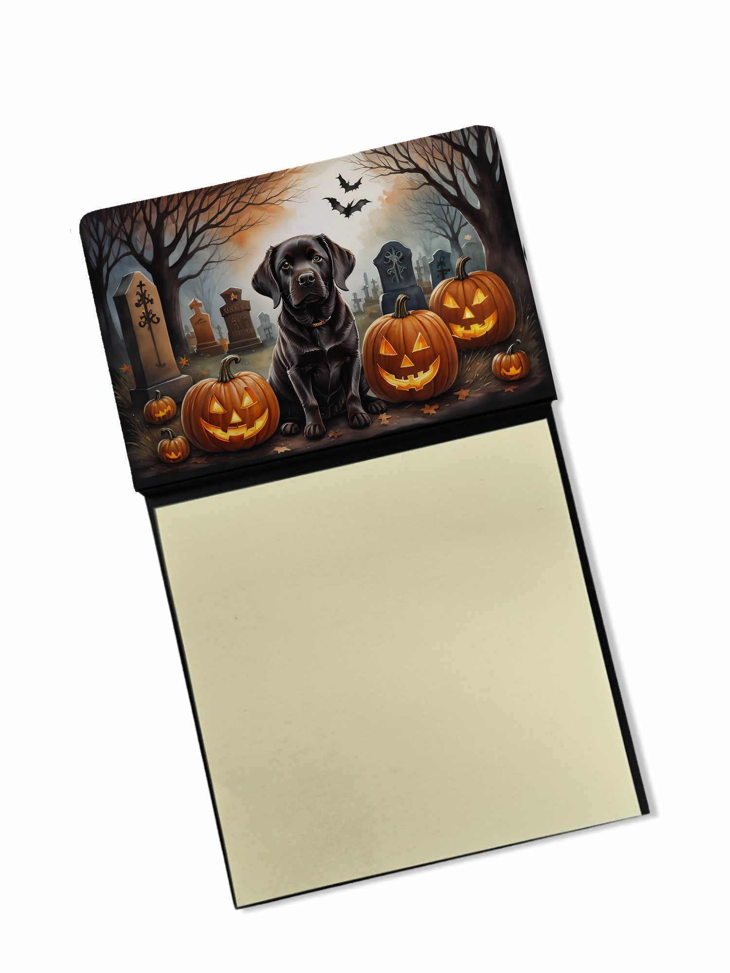 Chocolate Labrador Retriever Spooky Halloween Watercolor Sticky Note Holder Refillable Dispenser Desk Accessory 3x3 Pad Gift