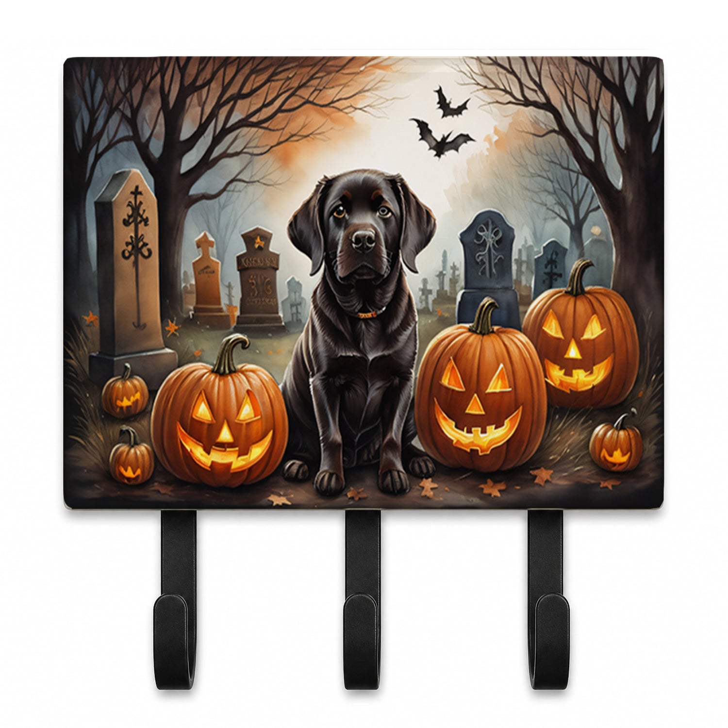 Chocolate Labrador Retriever Spooky Halloween Leash or Key Holder Wall Hooks, Coat Rack Wall Mount, for Hanging Keys, Towels, Aprons, Leashes