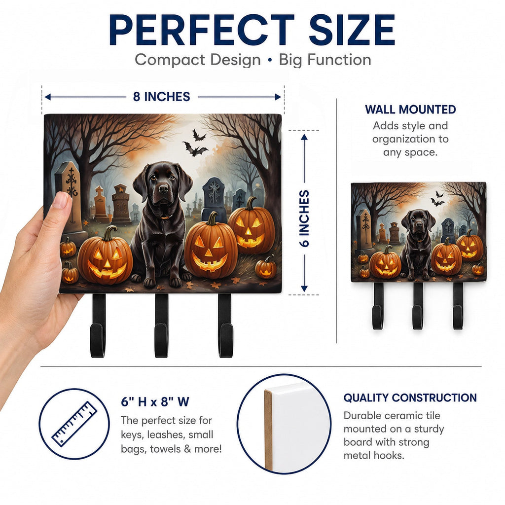 Chocolate Labrador Retriever Spooky Halloween Leash or Key Holder Wall Hooks, Coat Rack Wall Mount, for Hanging Keys, Towels, Aprons, Leashes