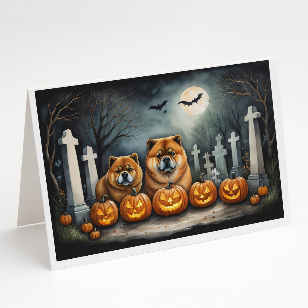 Chow Chow Spooky Halloween Greeting Cards Pack of 8 Blank Cards with Envelopes Whimsical A7 Size 5x7