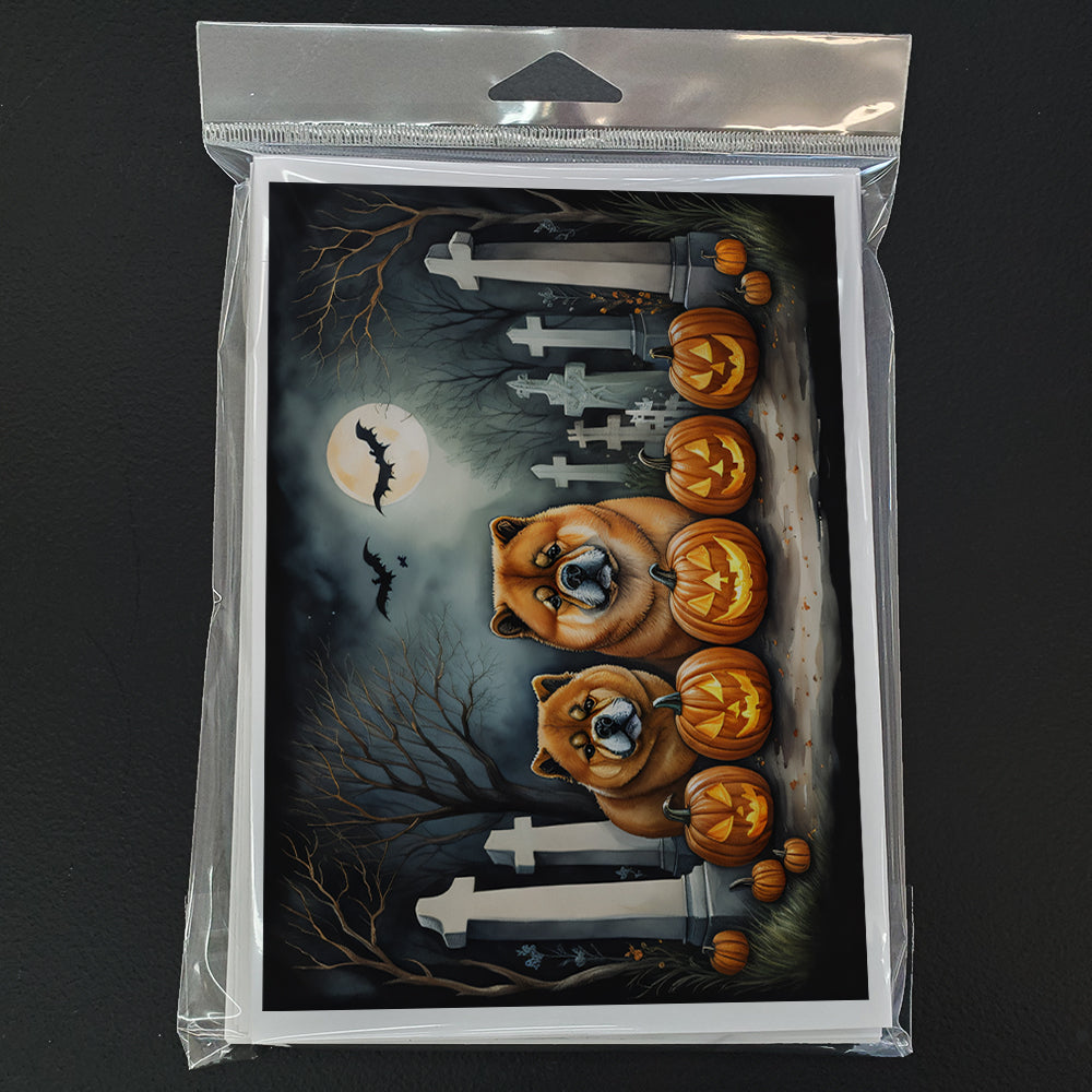Chow Chow Spooky Halloween Greeting Cards Pack of 8 Blank Cards with Envelopes Whimsical A7 Size 5x7