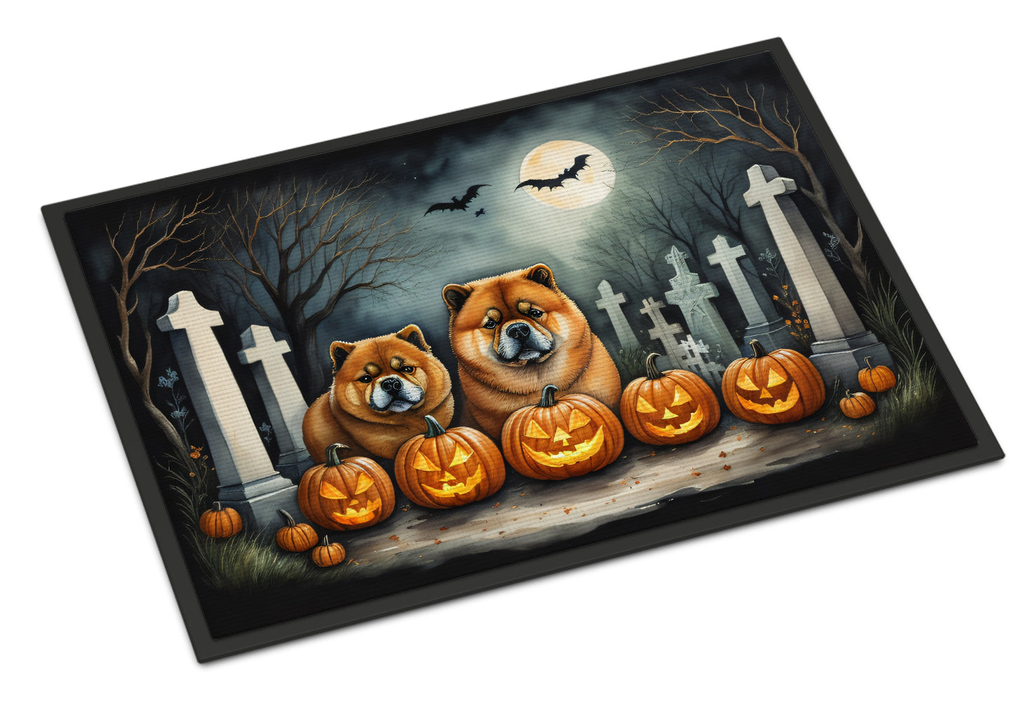Chow Chow Spooky Halloween Doormat Indoor Outdoor 24H X 36W Front Door Mat Rugs for Entryway, Non Slip Washable Low Pile,