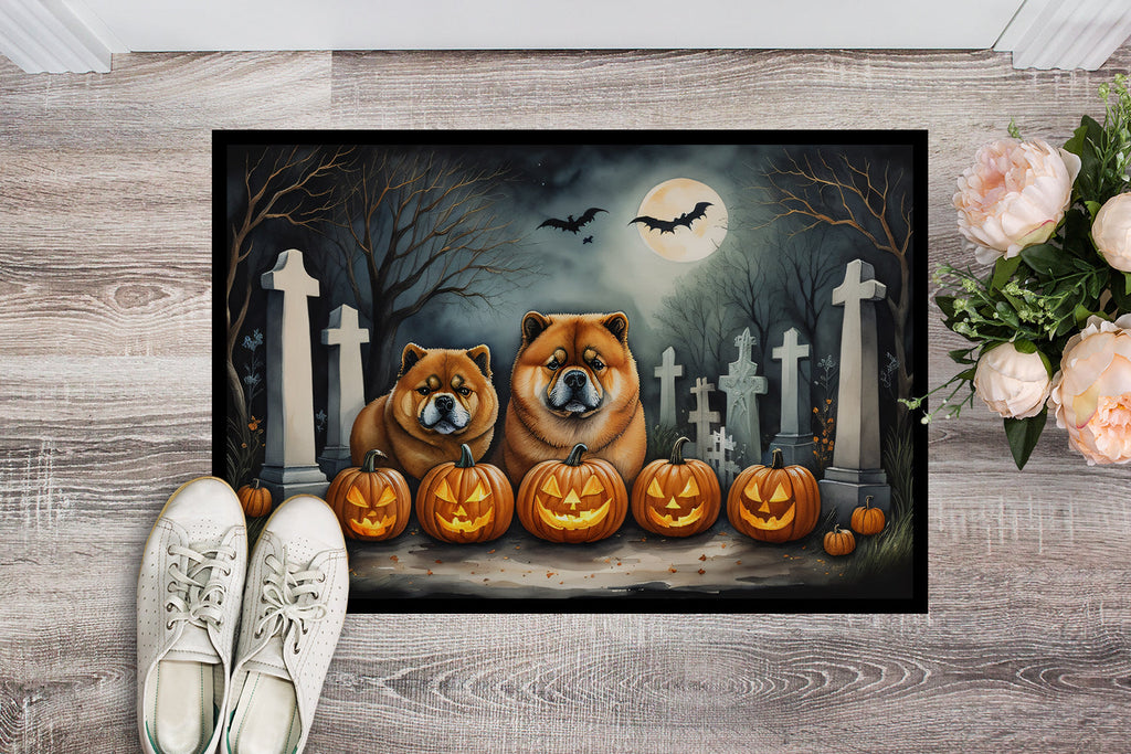 Chow Chow Spooky Halloween Doormat Indoor Outdoor 24H X 36W Front Door Mat Rugs for Entryway, Non Slip Washable Low Pile,