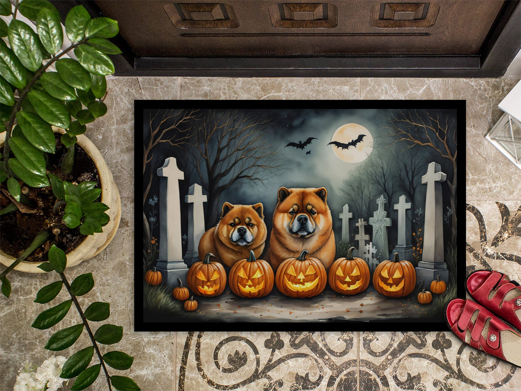 Chow Chow Spooky Halloween Doormat Indoor Outdoor 18H X 27W Front Door Mat Rugs for Entryway, Non Slip Washable
