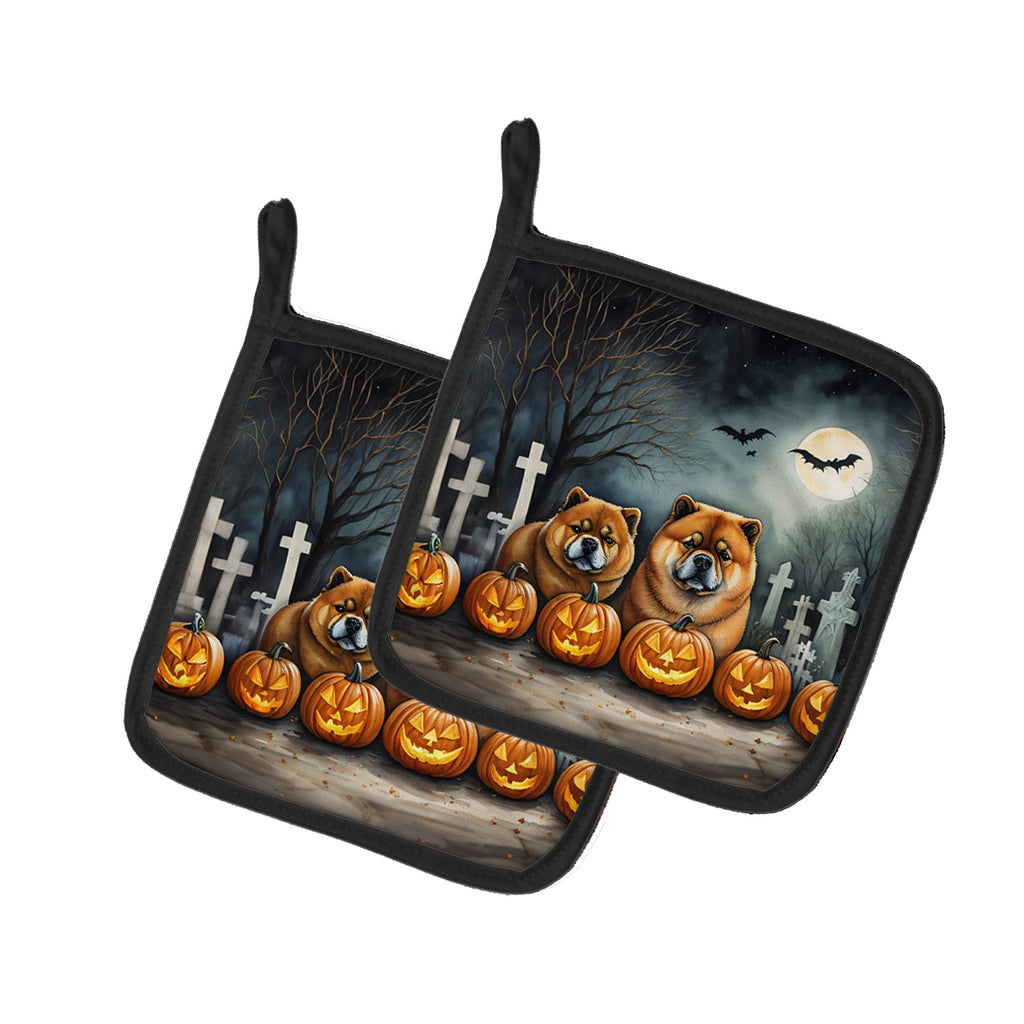 Chow Chow Spooky Halloween Pot Holder Set of 2 Heat Resistant Quilted Hot Pads 7.5 x 7.5 Inch, Insulated Kitchen Trivets for Cooking & Baking