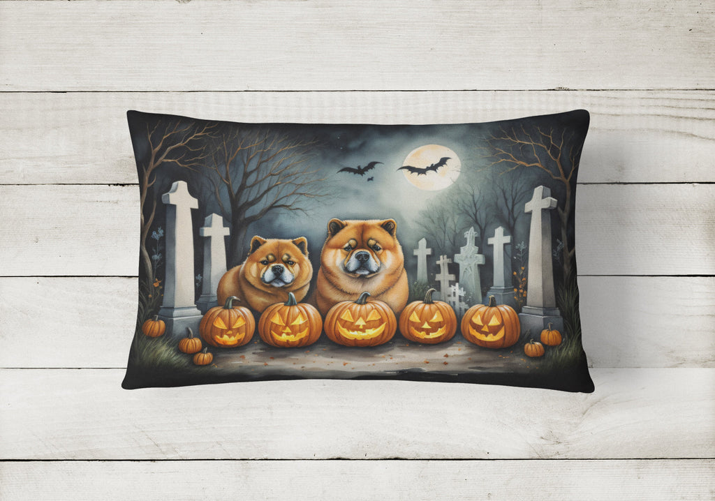 Chow Chow Spooky Halloween Decorative Throw Pillow 12x16 Indoor Outdoor Accent Cushion, Fabric Cover with Insert for Sofa, Bed, Porch & Living Room