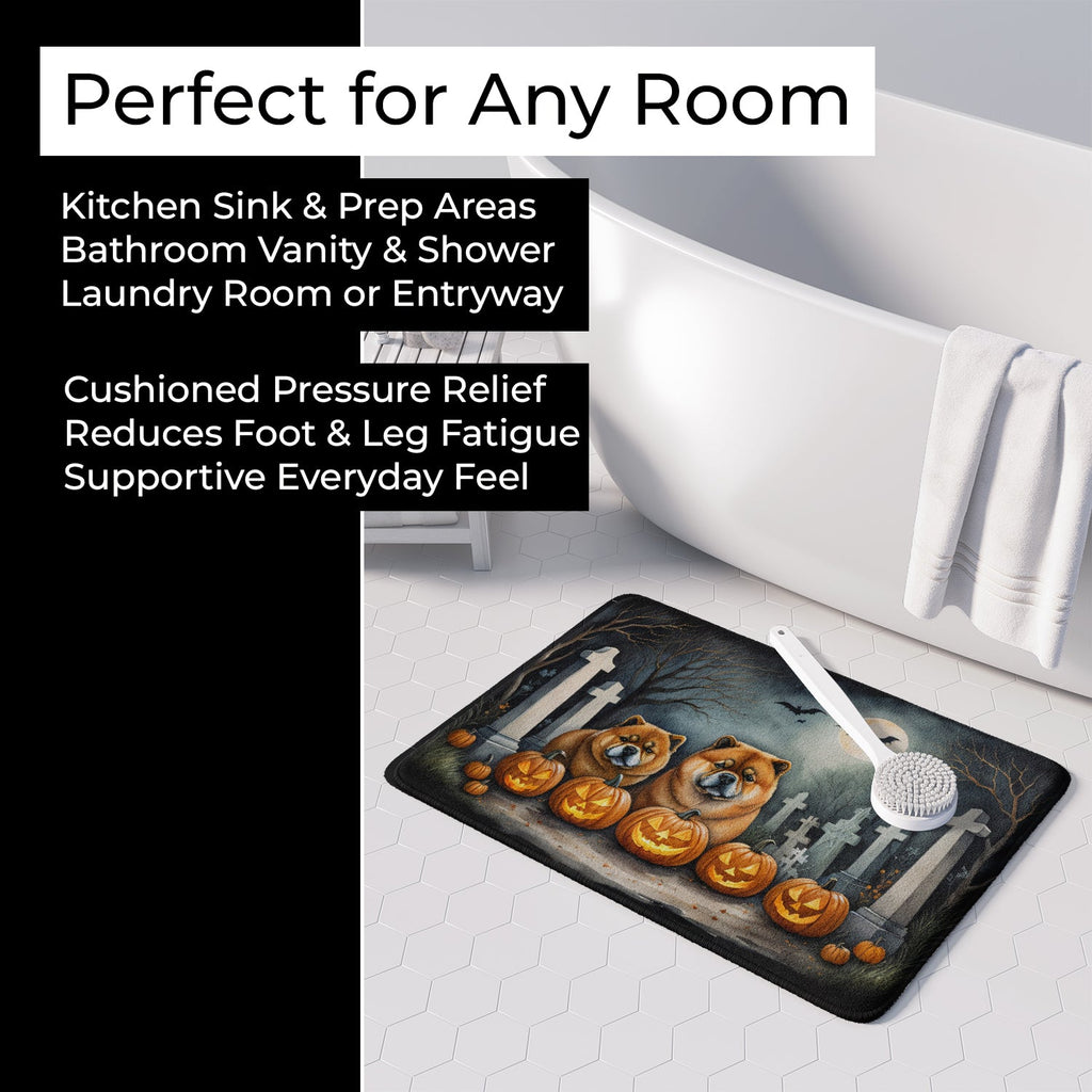 Chow Chow Spooky Halloween Memory Foam Kitchen Mat Machine Washable Anti-Fatigue Cushion Comfort Bath or Kitchen Rug