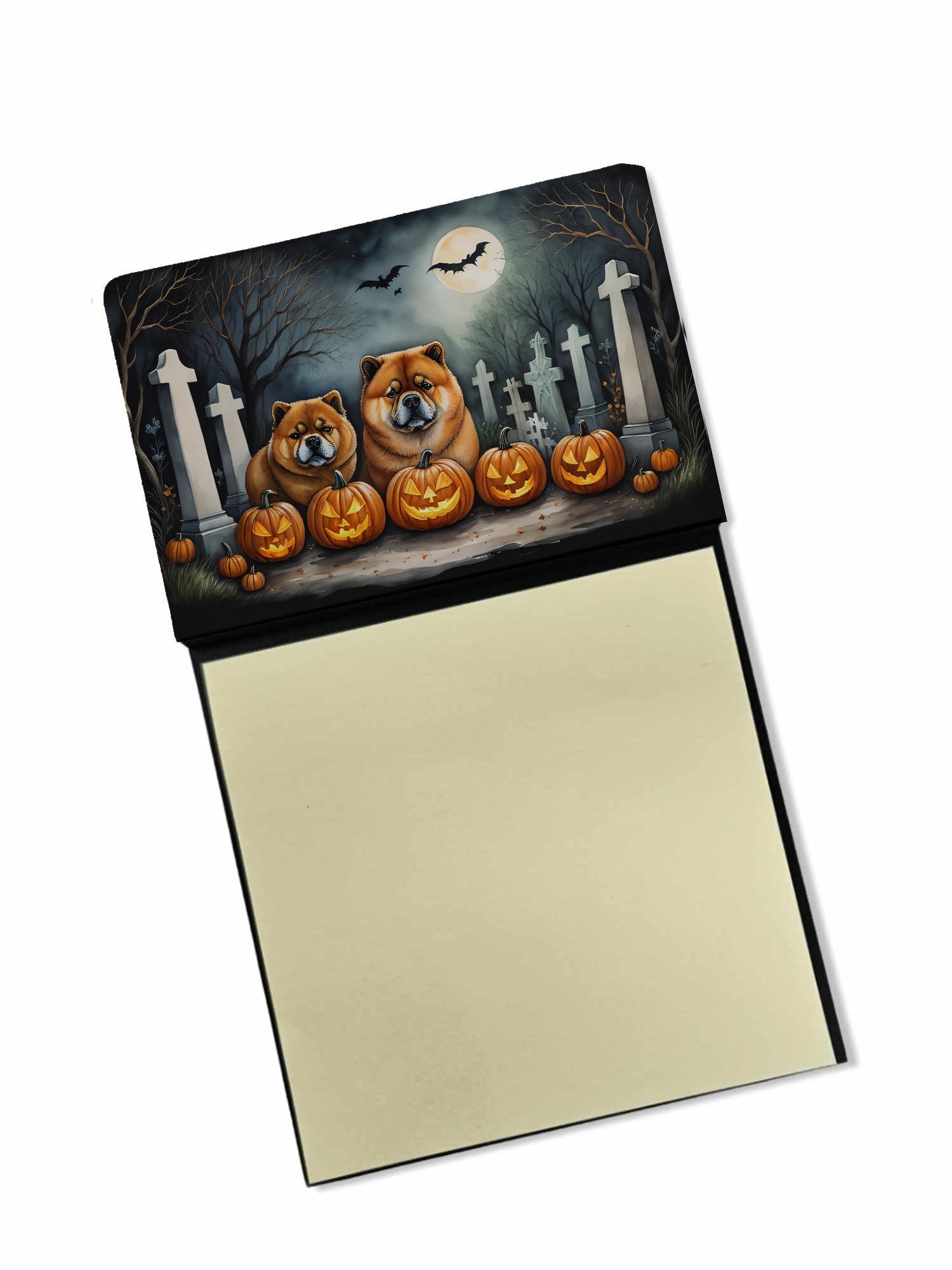 Chow Chow Spooky Halloween Watercolor Sticky Note Holder Refillable Dispenser Desk Accessory 3x3 Pad Gift