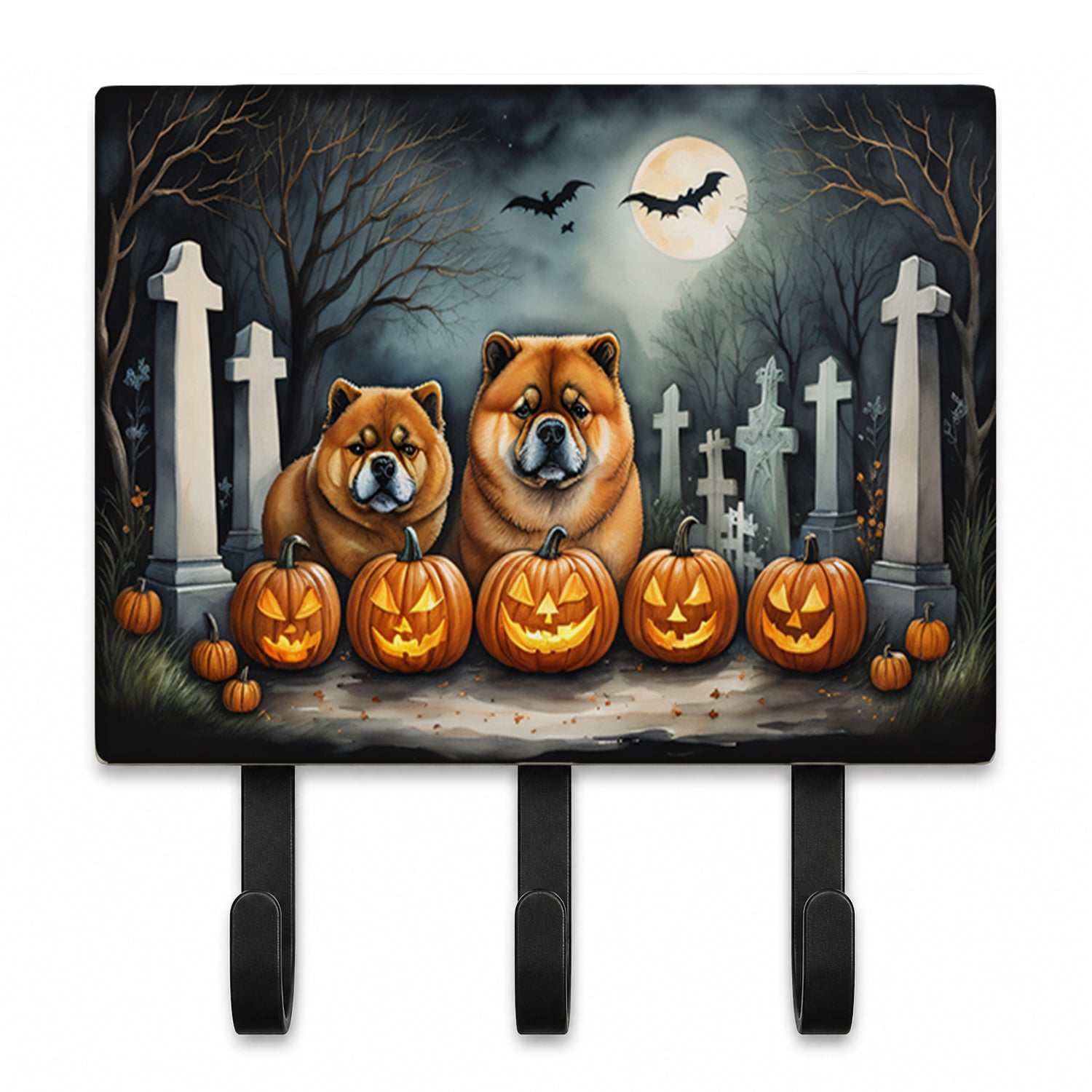 Chow Chow Spooky Halloween Leash or Key Holder Wall Hooks, Coat Rack Wall Mount, for Hanging Keys, Towels, Aprons, Leashes